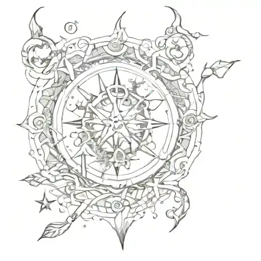 witche symboles on white paper tattoo design idea