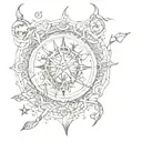 witche symboles on white paper tattoo design idea