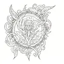 witche symboles on white paper tattoo design idea