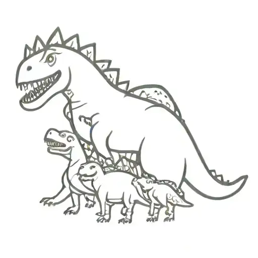 Dino familly with 3 kids initials Y tattoo design idea