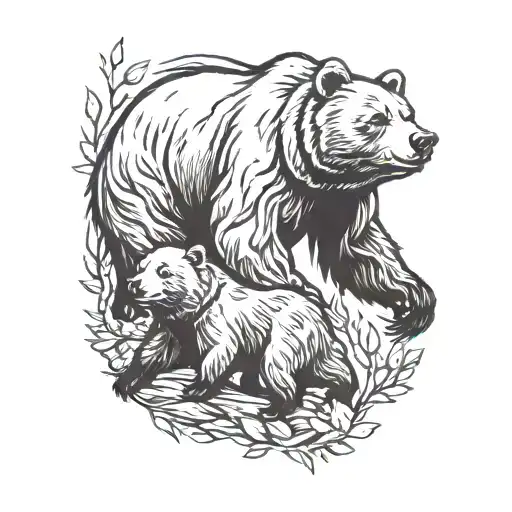 bear with cub tattoo design idea