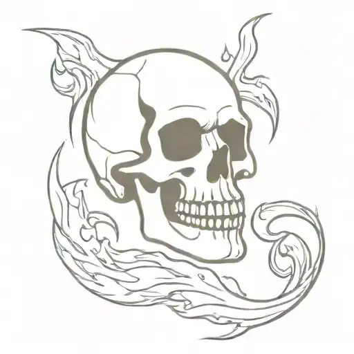 skull and flames tattoo design idea