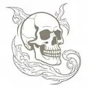 skull and flames tattoo design idea