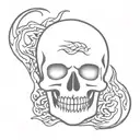 skull and flames tattoo design idea