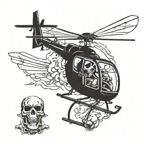 skeletons flying a helicopter tattoo design idea