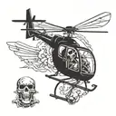skeletons flying a helicopter tattoo design idea