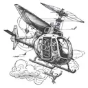 skeletons flying a helicopter tattoo design idea