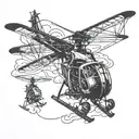 skeletons flying a helicopter tattoo design idea