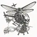 skeletons flying a helicopter tattoo design idea