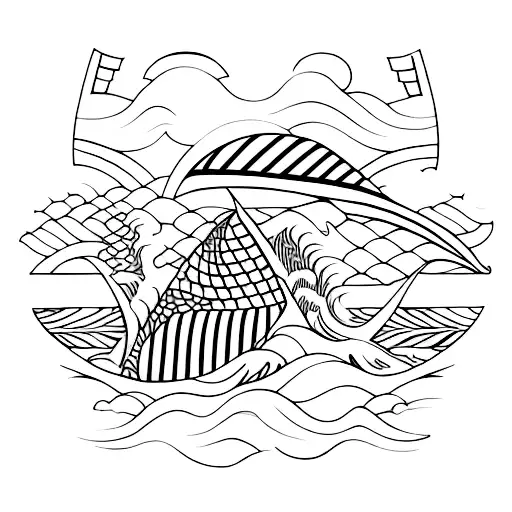 A minimalist tattoo of a stylish surfboard with intricate patterns and designs tattoo design idea