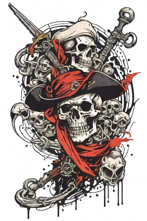 full body pirate skeleton turning human tattoo design idea