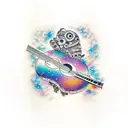 playing guitar while sitting on edge of galaxy tattoo design idea