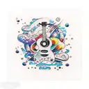 playing guitar while sitting on edge of galaxy tattoo design idea