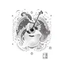 playing guitar while sitting on edge of galaxy tattoo design idea