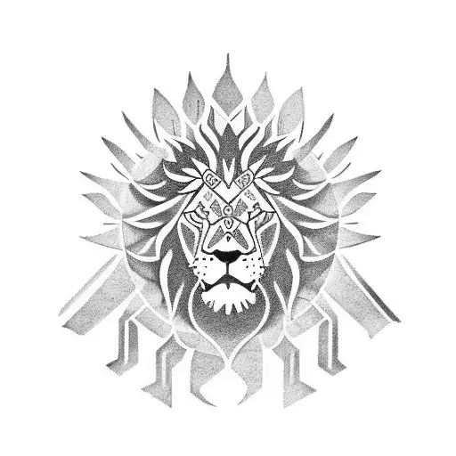 lion, eagle, sun, oak and twaz rune tattoo design idea