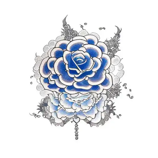 palabra mi negra entre un corazón y una rosa azul  tattoo design idea