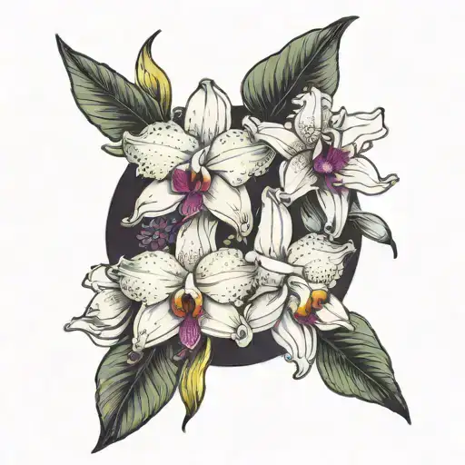 Layla & Cattleya trianae in a bouquet tattoo design idea