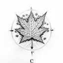 maple leaf with compass and trees  tattoo design idea