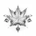 maple leaf with compass and trees  tattoo design idea