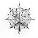 maple leaf with compass and trees  tattoo design idea