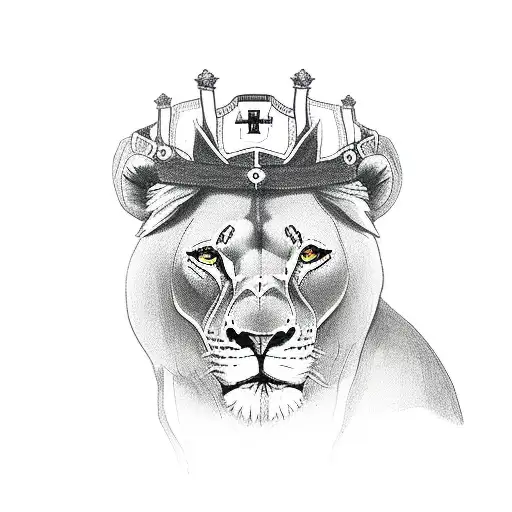 lioness with St George's cross eyes tattoo design idea