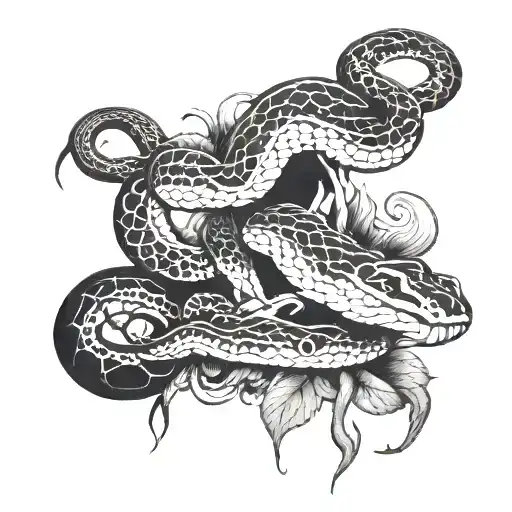 Smoke, snake & mushrooms tattoo design idea