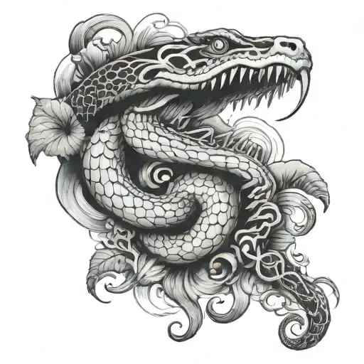 Smoke, snake & mushrooms tattoo design idea
