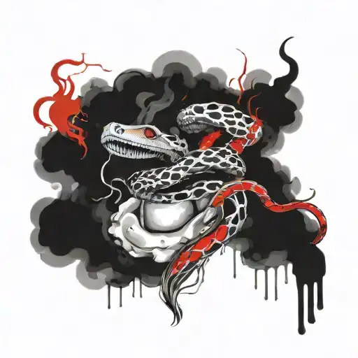 Smoke, snake & mushrooms tattoo design idea