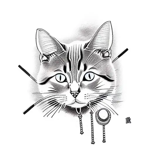 cat sitting on broomstick tattoo design idea