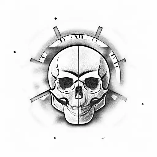 skull gears clock and roses sleeve tattoo design idea