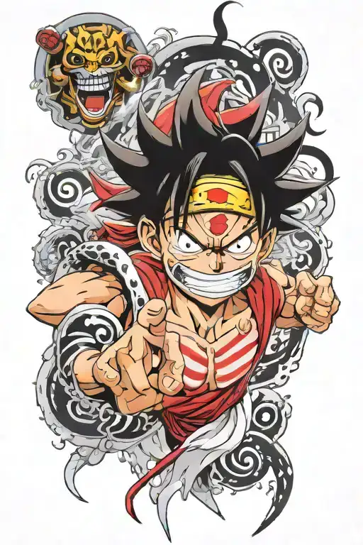 ichigo half hollow mask, luffy gear 5 and natsu dragoneel tattoo design idea