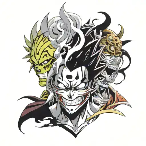 ichigo half hollow mask it luffy gear 5 and natsu dragoneel all e characters together tattoo design idea