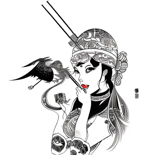 scythe girl with innocent looking face pin up 4k  tattoo design idea