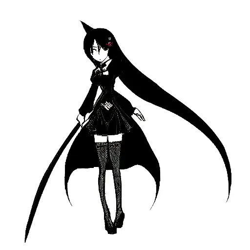 scythe girl with innocent looking face pin up tattoo design idea
