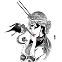 scythe girl with innocent looking face pin up 4k  tattoo design idea