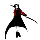 scythe girl with innocent looking face pin up tattoo design idea