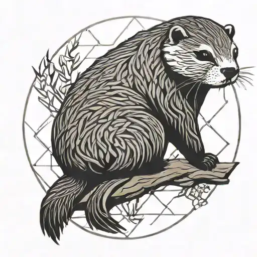 small otter Willow tree growing tattoo design idea