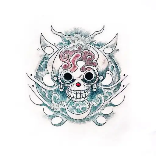 one piece and demon slayer anime with water tattoo design idea