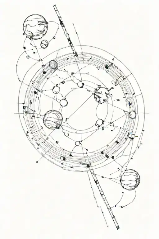 worme hole sucking in tractories of particles in ionising chamber. other side of spiting out planets tattoo design idea