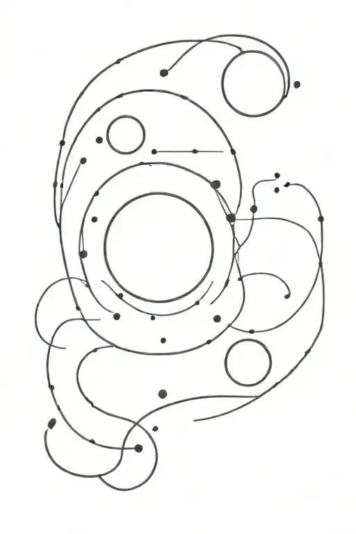 worme hole sucking in tractories of particles in ionising chamber on one side and other side of spiting out planets tattoo design idea