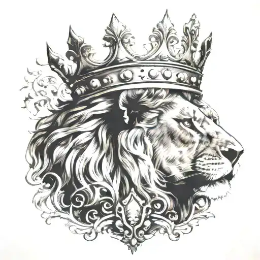 lion crown and fire background tattoo design idea