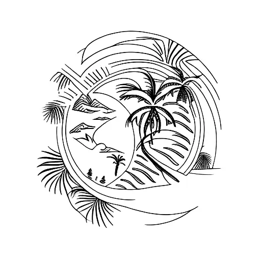 Catalina island outline with palm trees tattoo design idea