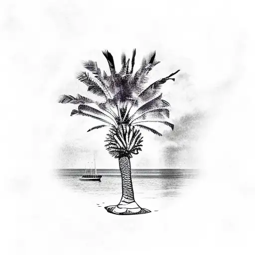 Catalina island outline and palm trees tattoo design idea
