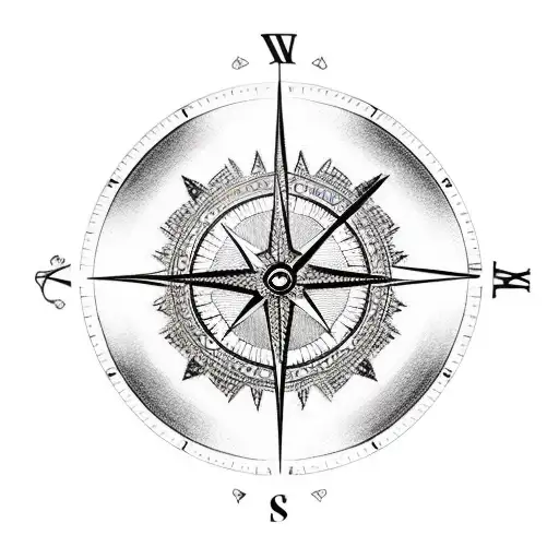 Broken clock + compass tattoo design idea