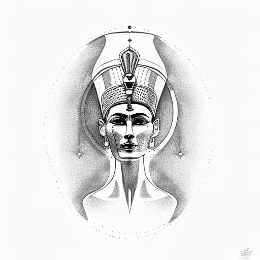 A minimalist silhouette of Nefertiti with dotwork detailing tattoo design idea