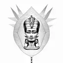 Nefertiti's face adorned with blackwork hieroglyphics tattoo design idea