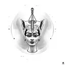 Nefertiti's face adorned with blackwork hieroglyphics tattoo design idea