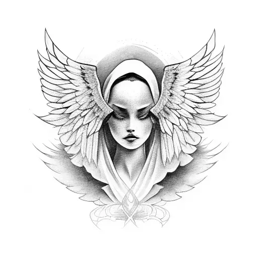 Wings of an angel holding a pen and a paintbrush tattoo design idea