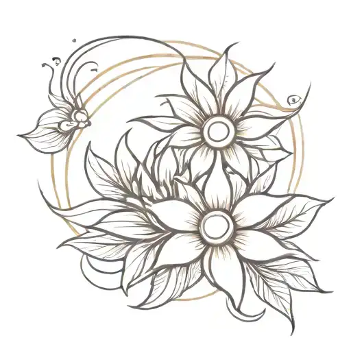 sun and flower intertwined wispy  tattoo design idea