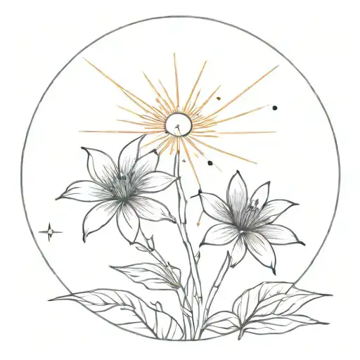 flowers and sun rays tattoo design idea